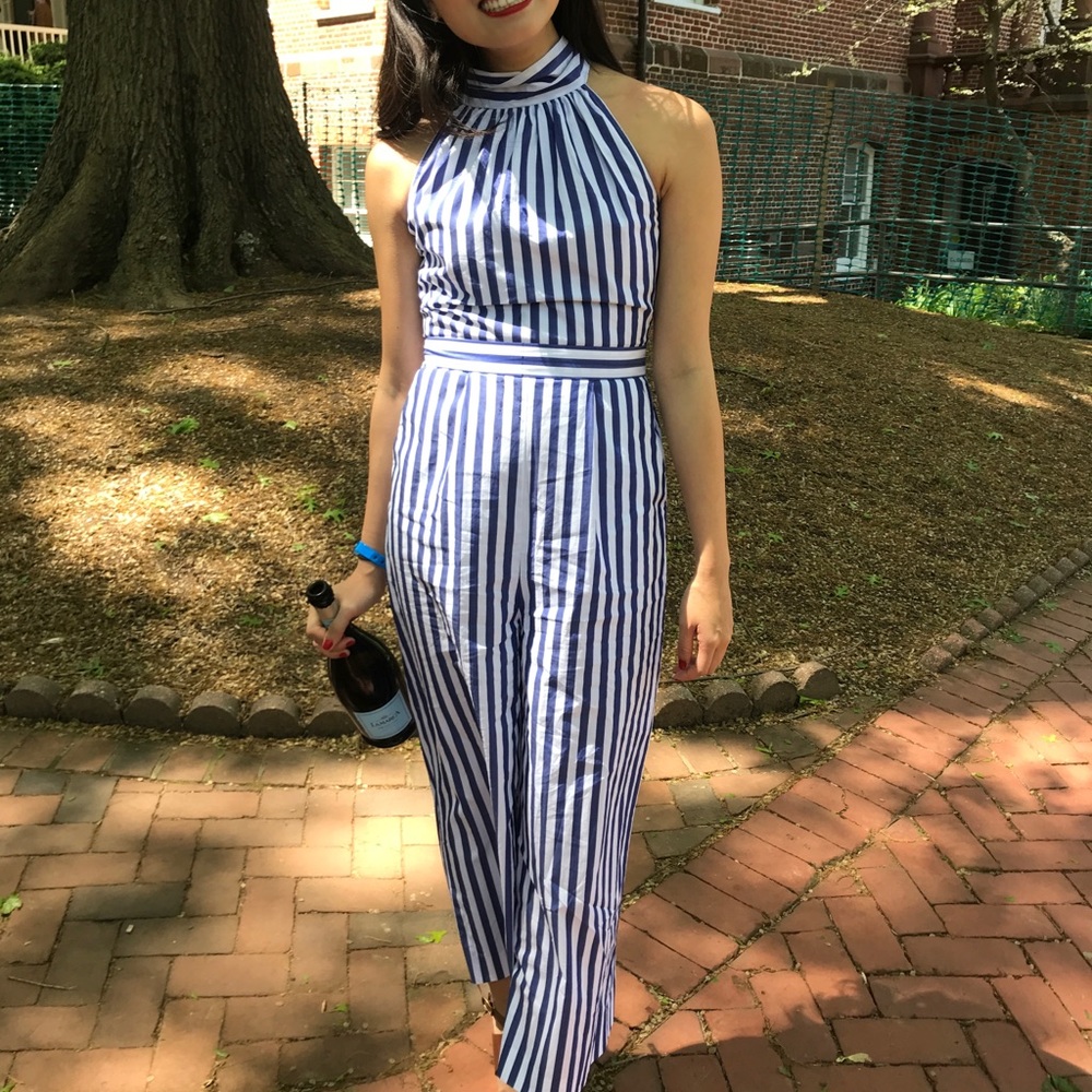 J. Crew Blue and White Stripped Jumpsuit